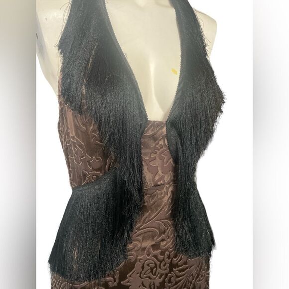 Anthropologie Fringed Velvet Halter Dress SZ 10 - Picture 4 of 5